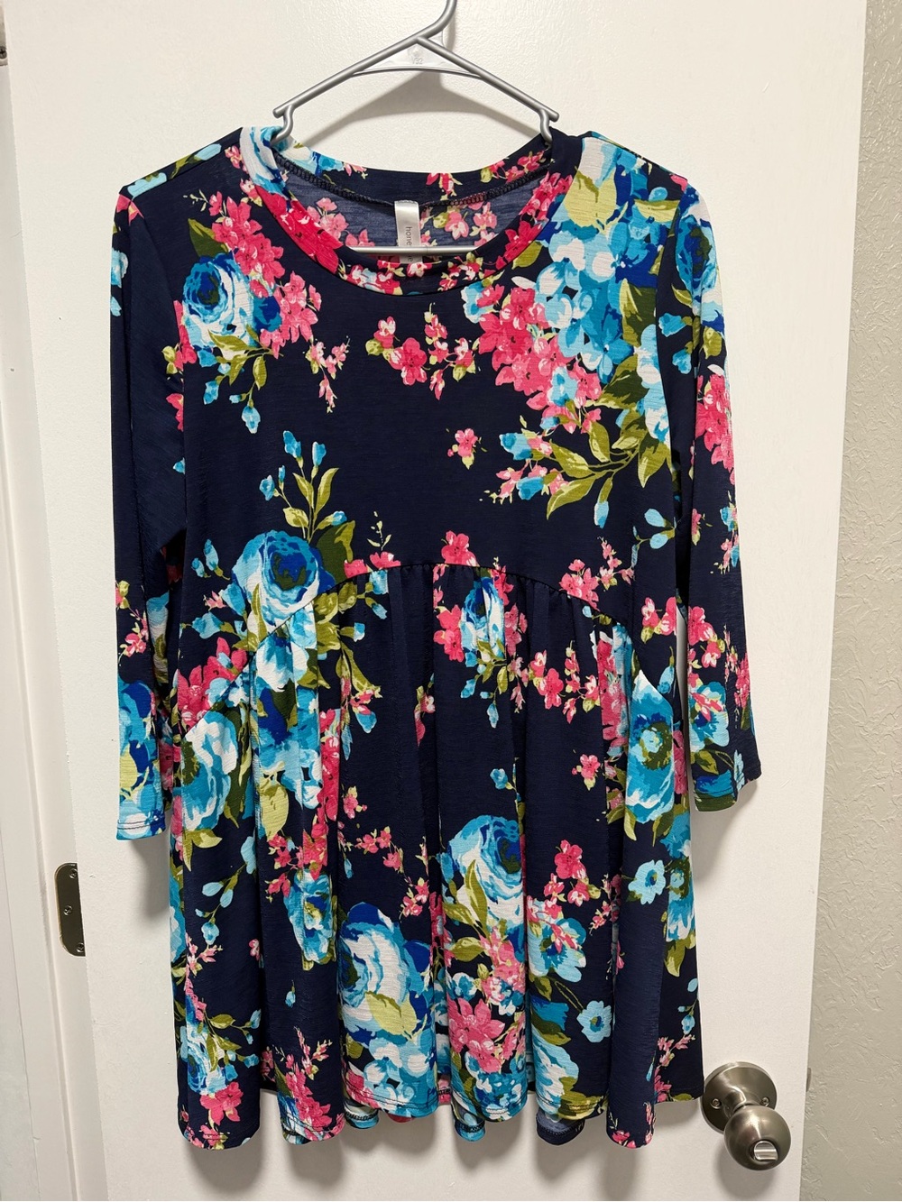 Honeyme Navy Floral Babydoll Tunic - Blue & Pink